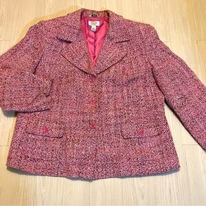 Vintage Talbots Jacket Woman’s Size 16 Pink Tweed Single Italian Wool Blend